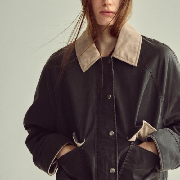 Zara CORDUROY COLLAR WAXED JACKET Large - Picture 2 of 7